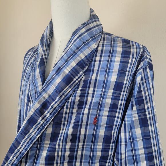 Polo Ralph Lauren Robe Mens Small Medium Blue Plaid Belted Comfort Lightweight - Picture 3 of 8